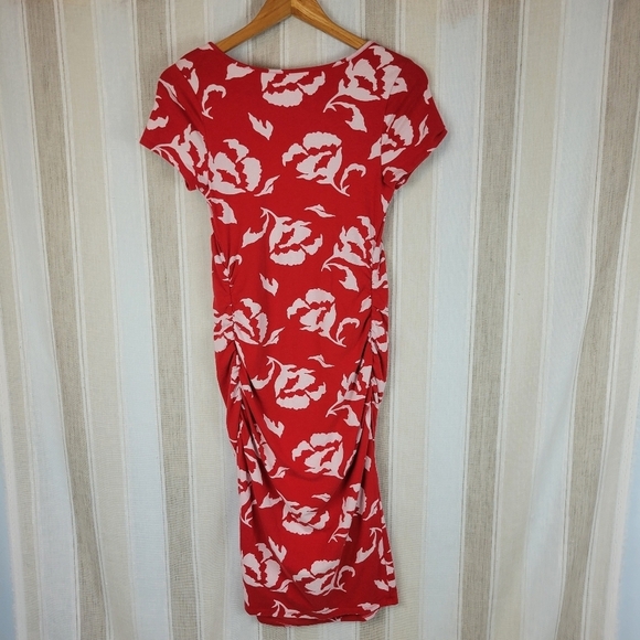 Isabel Maternity Floral Midi Dress Formfitting Red White Size Small - Picture 8 of 8